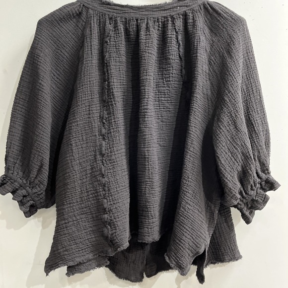 We The Free Top Womens L Lucy Swing Black Cotton Gauze Oversized Button Down - Picture 3 of 14